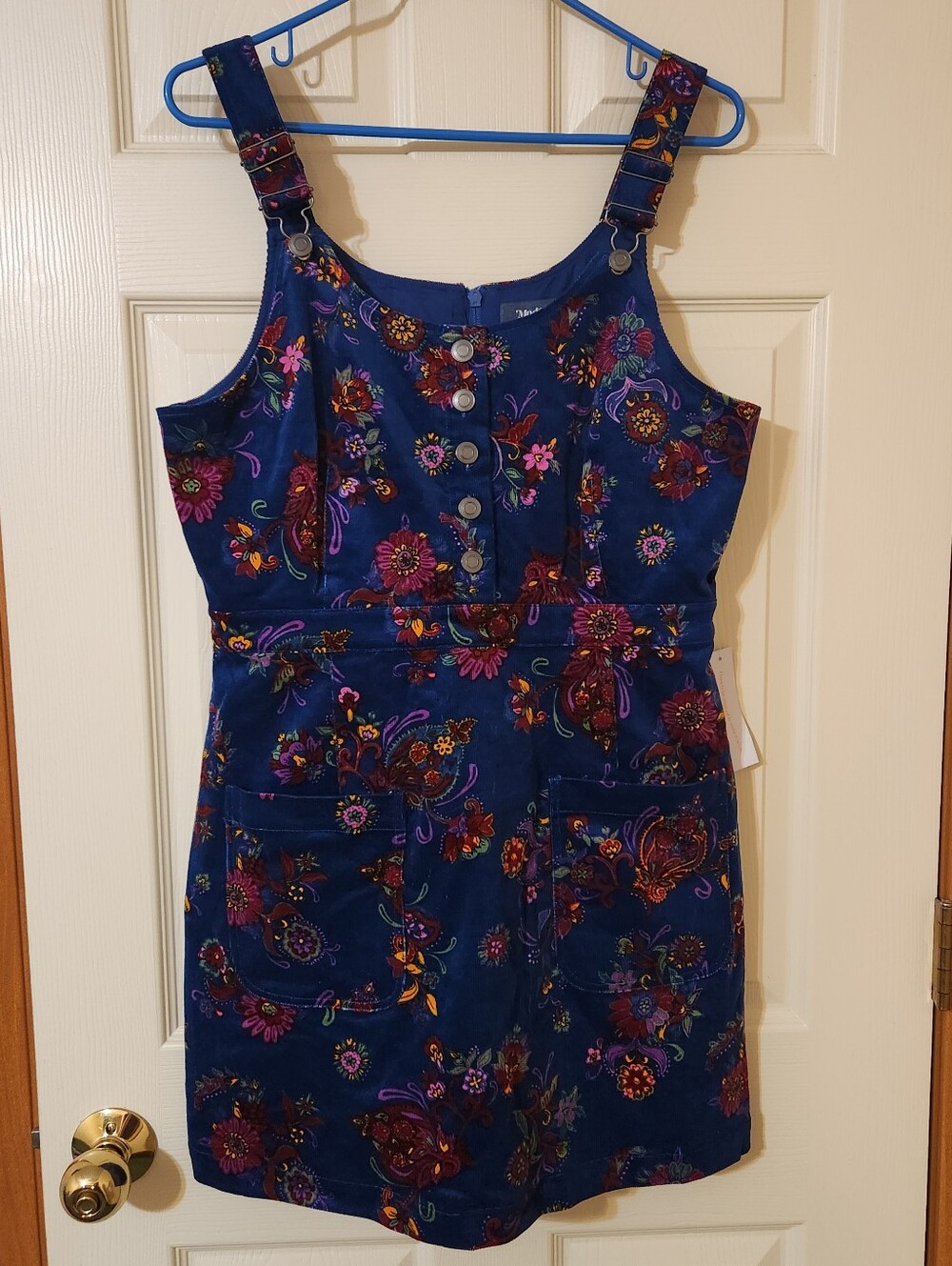 NWT ModCloth Padma Navy Paisley Corduroy Jumper Dress Size Large Pockets